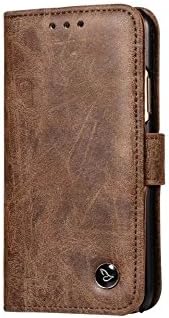iPhone X Wallet Leather Case, QueenLifeArt Quality Magnetic Flip iPhone X Stand Cover with Credit Card Slots Retro Protective Cover for iPhone X Tan Brown