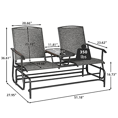 GRAVFORCE 2 Person Outdoor Glider Chair with Center Table, Mesh Fabric