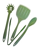 cmsHome Premium Food Grade Silicone Green Ice 4 Piece Kitchen Utensils Tool Gift Set Non-stick Non-toxic XL Pancake Turner, Long Mixing Spoon, Long Spaghetti Fork, Tongs (Green Ice)