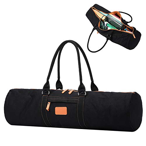 YanHao Yoga Mat Bags Canvas Yoga Mat Carrier with Zipper Pocket for Women and Men(Black)