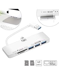 Cateck   Hub USB 3.0 de 3 puertos de aluminio ultrafino con lector de tarjetas SD TF, diseñado exclusivamente para iMac Slim Unibody (versión actualizada)
