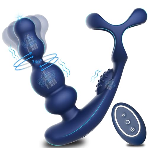 Anal Vibratoren für Mann Sex Spielzeug - 4 In 1 Prostata Stimulation Fernbedienung Analkugeln Buttplug Dildo mit Doppelte Penisringe 10 Vibrations & 3 Rotationsmodi Prostata Massagegerät Analplug