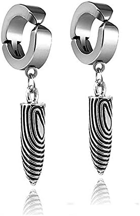 Steel Ear Clip Non-Piercing Clip on Earrings with Dangling Cross Bullet Pentagram Hoop Dangle Earrings for Men and Women
