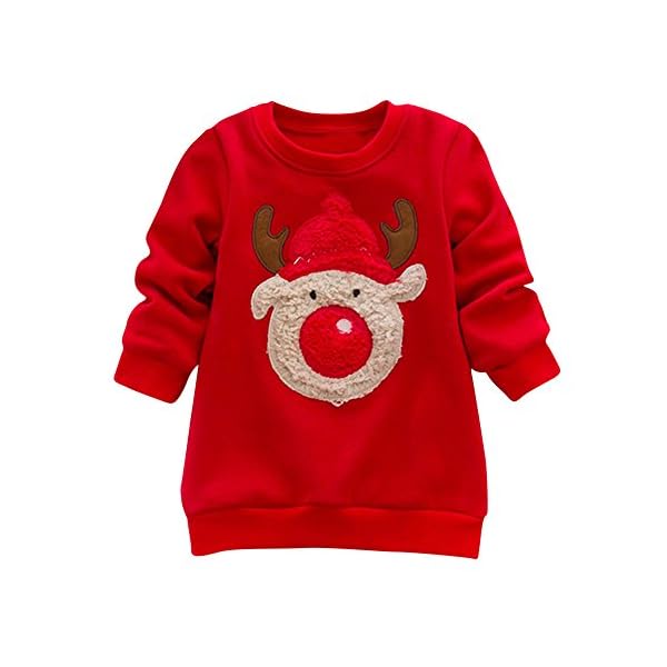 Mealeaf Toddler Infant Baby Girls Boys T Shirt Christmas Deer Print Sweatshirt Blouse Tops Clothes Set 0-5t Red