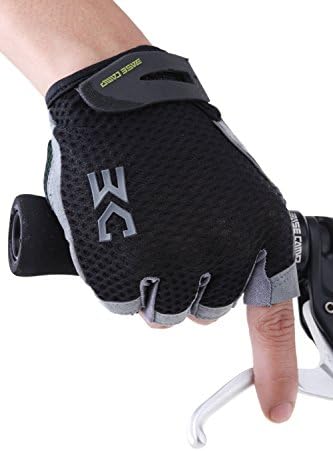 EASECAMP Cycling Half Finger Gloves with Anti Slip Pad and Shock Absorbing Gel (Black, Medium)