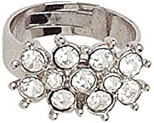 White Gold Cocktail Ring for Women, Round Brilliant Cubic Zirconia Cluster Band, Adjustable Vintage Statement Jewelry