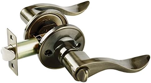 OFTUZ Entry Lever Door Knob with Lock and 2 Keys, Keyed Door Handle and Deadbolt Set, Security Front Door Lock, Privacy Leverset for Kids Bedroom Dorm Bath Kitchen Basement Old Doors, Antique Brass