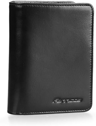 Genuine Cowhide Leather RFID Wallet Men Vertical Ultra Slim Multi-Function Short Purse Trifold Inner Pocket Wallet Extra Capacity Card Case Cash Coin Bag Photo Holder Gift Black