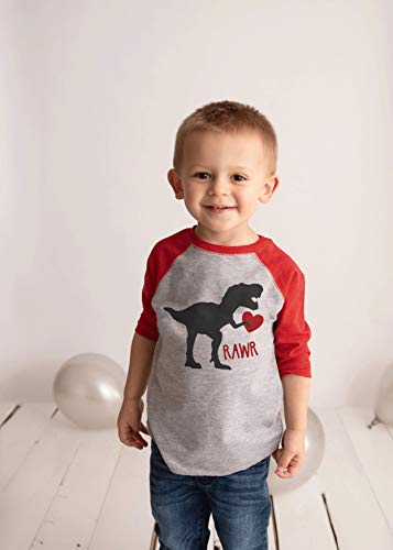 7 ate 9 Apparel Kids Dinosaur Happy Valentine's Day 2T Red Raglan