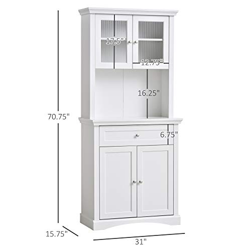 71" Traditional Freestanding Kitchen Buffet with Hutch, Pantry