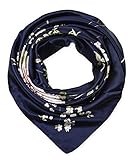 corciova Women's Satin Square Silk Feeling Hair Scarf 35 x 35 inches Flowers Navy