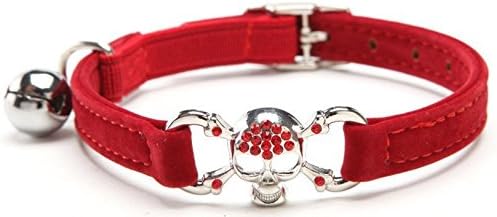 Red Skull Bling Cat Collar with Safety Belt and Bell 8-11 Inches