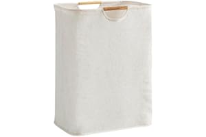 MLUUHK Waterproof Laundry Basket, Large Laundry Hamper with Wooden Handle, Collapsible Toys Clothes Storage Basket for Laundry Room, Bathroom, Living Room (Large)