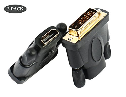 Benfei DVI-D DVI to HDMI Adapter, DVI to HDMI Bidirectional Male to Female Converter with Gold-Plated Cord 2 Pack