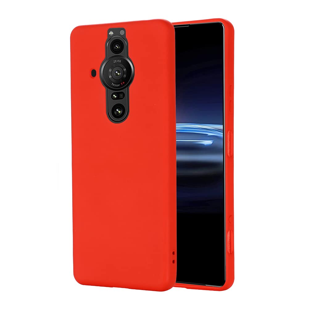 BRAND SET Case for Sony Xperia Pro-I Liquide Silicone Phone Case, with Microfiber Cloth Lining Cushion Soft Touch Protective Cover for Sony Xperia Pro-I-Red