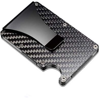 Piuda Minimalist Carbon Fiber RFID Blocking Card Holder Money Clip Wallet (Black)