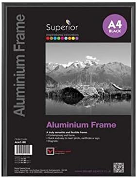Stewart Superior A4 Brushed Aluminium Picture Frame with Perspex Safety Glass - Black