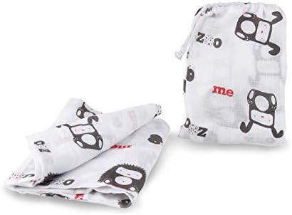 Mezoome Designs Animal Print Muslin Swaddle with Storage Bag, Coral Pink