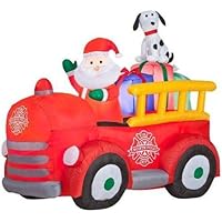 Yal Boutique 7 Ft Airblown Santa Driving Vintage Fire Truck Christmas Inflatable