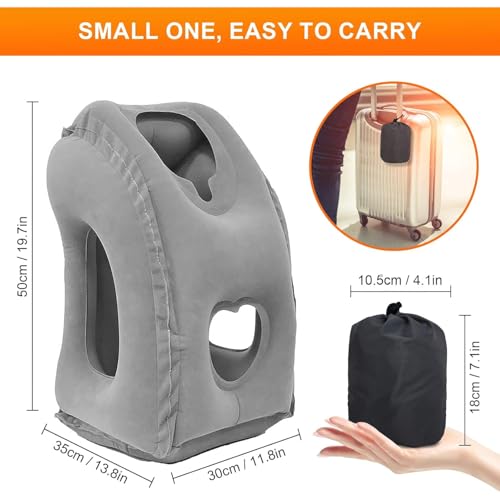 WAYAMY Almohada de Viaje Inflable, Almohada para Dormir en la Oficina, El Cuello con máscara de Ojos y Tapones para los oídos, Almohada Inflable para el Cuello Utilizada para Aviones