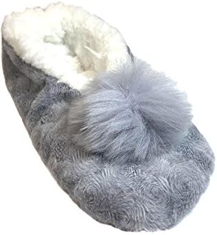 Charles Albert Womens Cozy &amp; Comfortable Womens Slipper Socks All Sizes (Medium/Large, Purple Pom Pom)