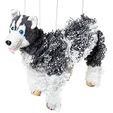 Artisan Owl Siberian Husky Marionette Puppet - Yarn Dog with Wooden Feet, Detachable Strings (Black)