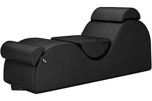 STSERT ZONE Chaise Lounge Chair for Yoga, Chaise Lounge with Headrest, Waist Pad, Foot Pad, Washable Cover Side Pockets Non-Slip Bottom, Yoga Chair for Relaxation Stretching (Black, Large)