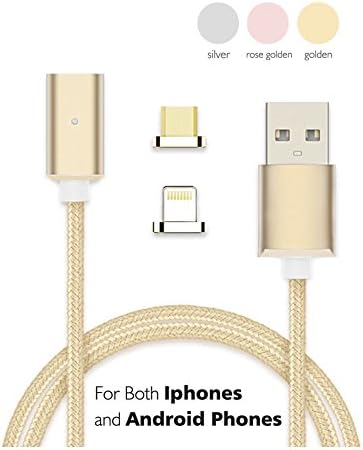 2 In 1 Magnetic USB Charging Cable with Lighting and Micro Connector for Fast Charging Data Syncing for iPhone and Android Smart Phone such as Samsung, Google, Blackberry, 3.3FT/1M Nylon Cable