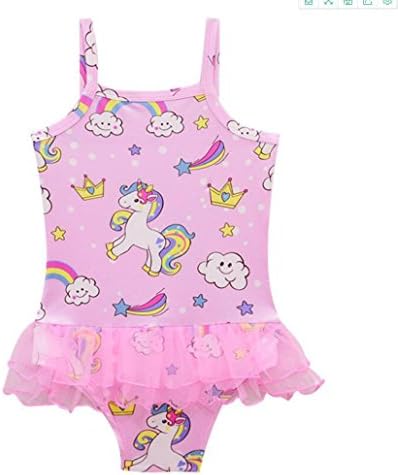 Girls One Pieces Swimsuit Cute Unicorn Rainbow Clouds Swimwear with Lace Skirt