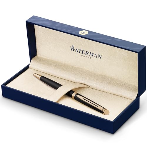 Waterman Hemisphere Ballpoint Pen | Matte Black with 23k Gold Trim | Medium Point | Blue Ink | Gift Box