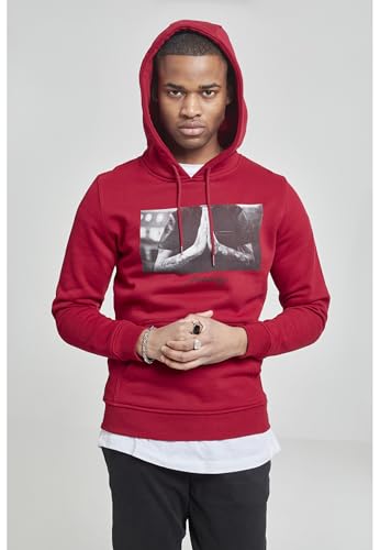 Felpa con Cappuccio da Uomo, Felpa Uomo con Tasca a Canguro, Felpa Felpata a Manica Lunga con Stampa, Pullover in Pile di Cotone Senza Zip, Colore: ruby, Taglia: M