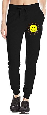 Losport Women's Smiley Face Cotton Joggers Pants Slim Fit Bottoms Jersey Sweatpant With Pockets L Black