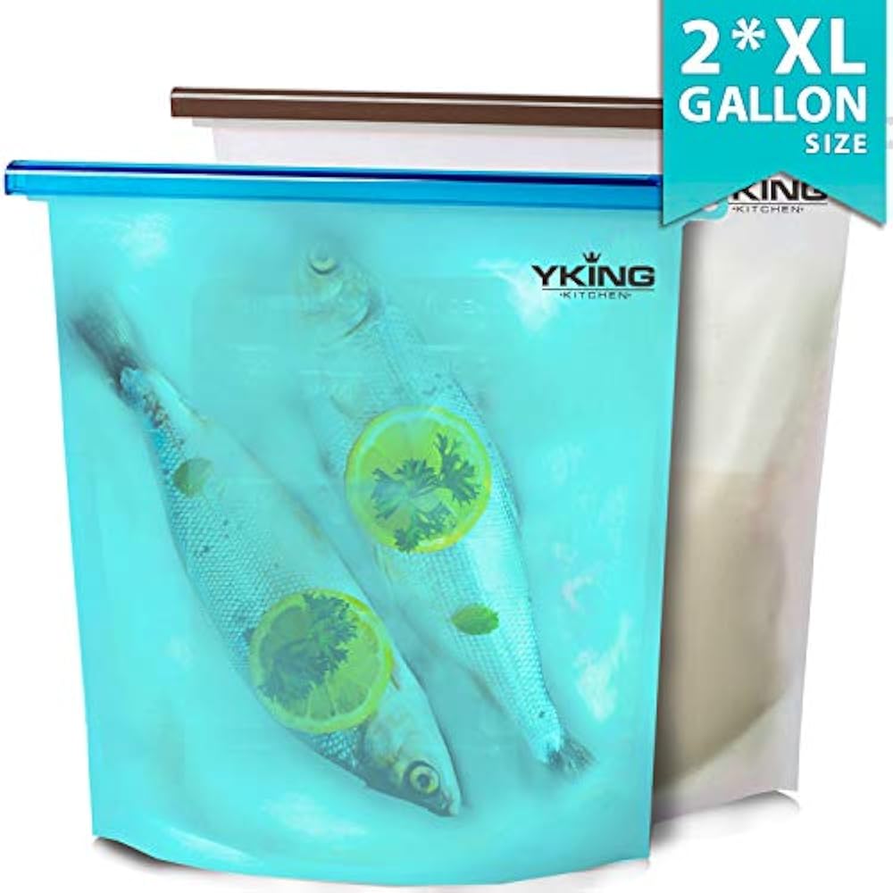 2 Pack Gallon Size Reusable Silicone Food Storage Bag Freezer Bags