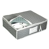 Richards Homewares - China Cup Storage Chest Deluxe Quilted Microfiber (13 inches Height x 15.5 inches Width x 5 inches D) (Light Gray) (2-Pack)