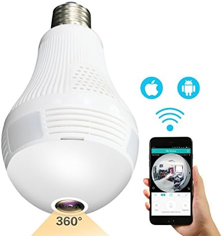Wirelesas Security Camera Bulb, LED Light Bulb Camera Panoramic IP Camera with 360 Degree Fisheye Lens &amp; Timing Function- Home Security System for iOS/Android APP Remote Control