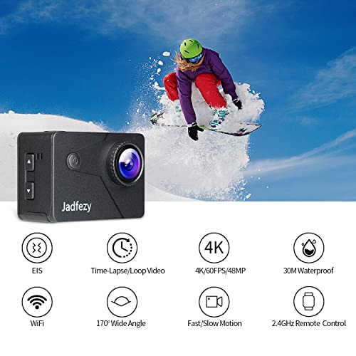 Jadfezy Action Camera 4K 60FPS with EIS AntiShake, WiFi and Remote