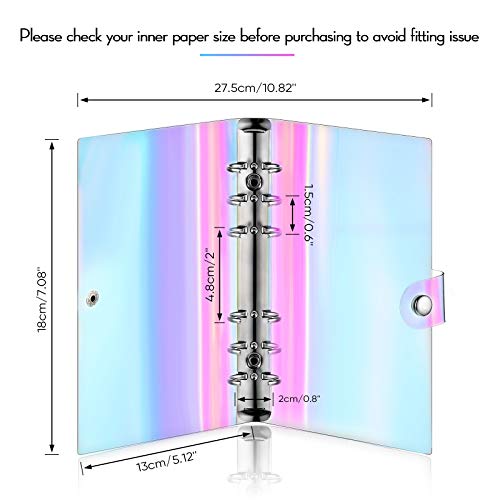 6 Pieces Rainbow Clear Notebook Binders 6Ring Planner Binder Soft PVC Binder Transparent A6
