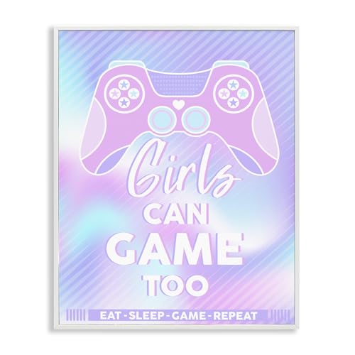 Stupell Industries 'Girls Can Game Too Pastel Phrase', Framed Giclee Art, White…