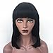Dovie Hair Human Hair Bob Wigs with Bangs Brazilian Human Virgin Hair Yaki Machine Made Glueless Short Bob Wigs For Women (12'', Off Black #1b)