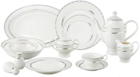 57-Piece La Luna Bone China Silver Serafina Embossed Dinnerware Set (Service For 8)