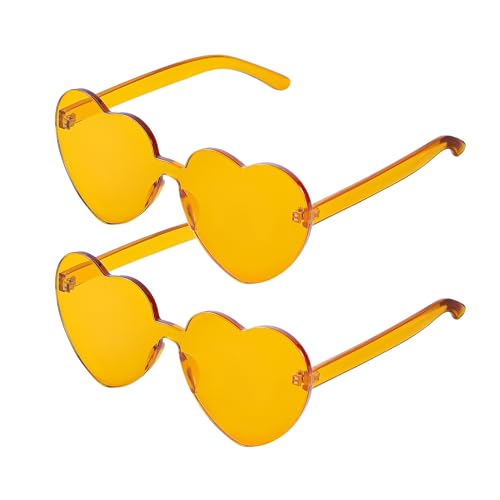 Photo 1 of LYMOJOR Orange Heart Sunglasses Thick Heart Glasses Rimless Fun Cute Heart Shaped Sunglasses for Women Party Favors, 2 Pack