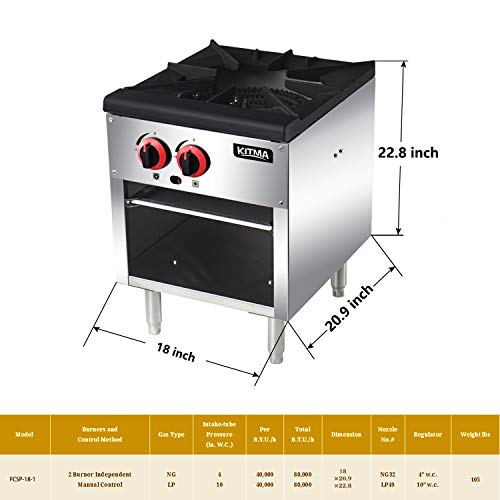 Commercial Countertop Stock Pot Stoves KITMA 18 Inches 2 Burner Natural Gas Range For