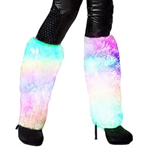 Aoneky LED Lighting Flashing Furry Arm Leg Warmers – Light Up Clothing Accessories for Women & Girls, 1 pair (White)
