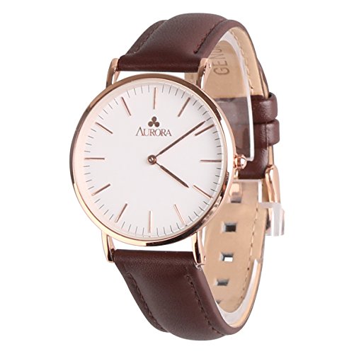 Aurora Women’s Classic Steel Quartz Watch With Brown Band (Gold)