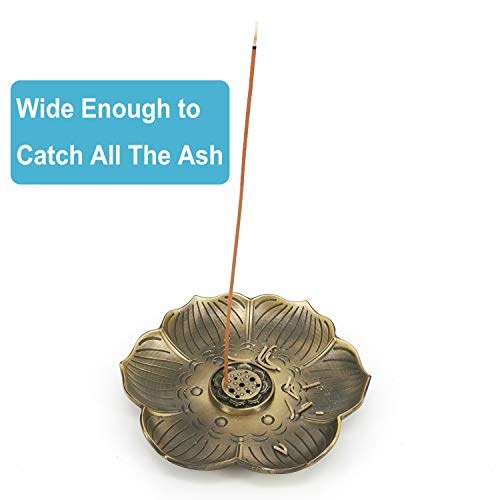 Wide Incense Holder Catch All The Ashes Brass Lotus Burner for Sticks Cone Coil Incent 5.1 Inches Diameter