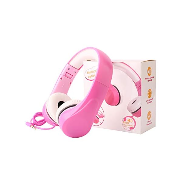 Volume-Limited-LINKWIN-Kids-Safety-Foldable-Stereo-Headphones35mm-Jack-Wired-Cord-Earbuds-Volume-Controlled-at-85dB-OnOver-Ear-Children-Toddler-Headset-for-iPad-Kindle-Airplane-School-Pink Kids Headphones, KPTEC Children Headphone for Girls, Over Ear,Wired Headset Volume Limited Child Earphones Foldable…