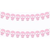 SaktopDeco 2 Pack Pink Skull Garland Banner - Felt Skull Banner for Gothic Halloween Party Decorations