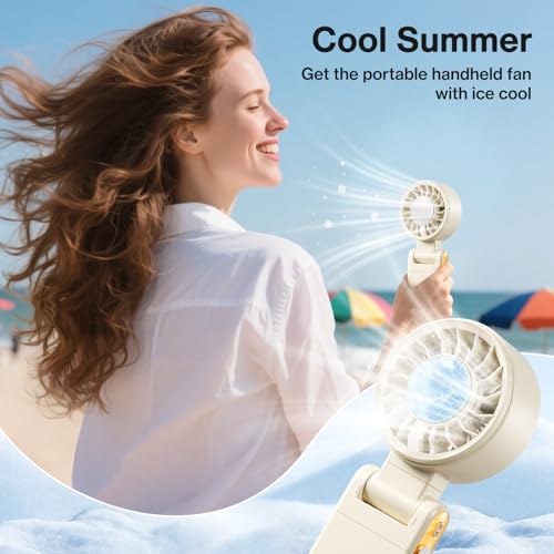 Lomffy Ventilador Portátil de Mano con Enfriador de Hielo, 6 en 1 Ventilador de Mano Turbo con clip y pantalla LED 360° 180° Giratorio Alta velocidad Ventilador Turbo Recargable Velocidad de 1 a 100