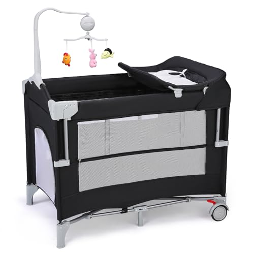 VALUE BOX 5 in 1 Pack and Play with Bassinet, Diaper Changing Table for Newborn…