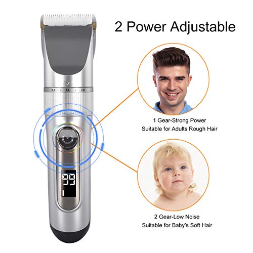 Cosyonall Hair Clippers for Men, Professional Cordless Beard Trimmer IPX7 Waterproof, USB Rechargeable Hair Cutting Kit with LED Display for Baber, Salon, Home